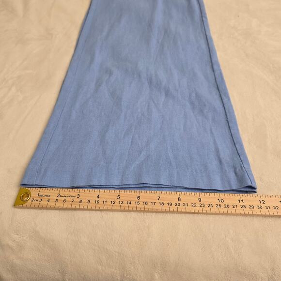 Abercrombie & Fitch Linen Blend Wide Leg Pants Blue Sz M High Rise Resortwear - Picture 8 of 11